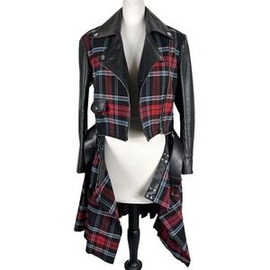 Jean‎ Paul Gaultier Plaid Moto Coat Skirt Set Runway IT 40